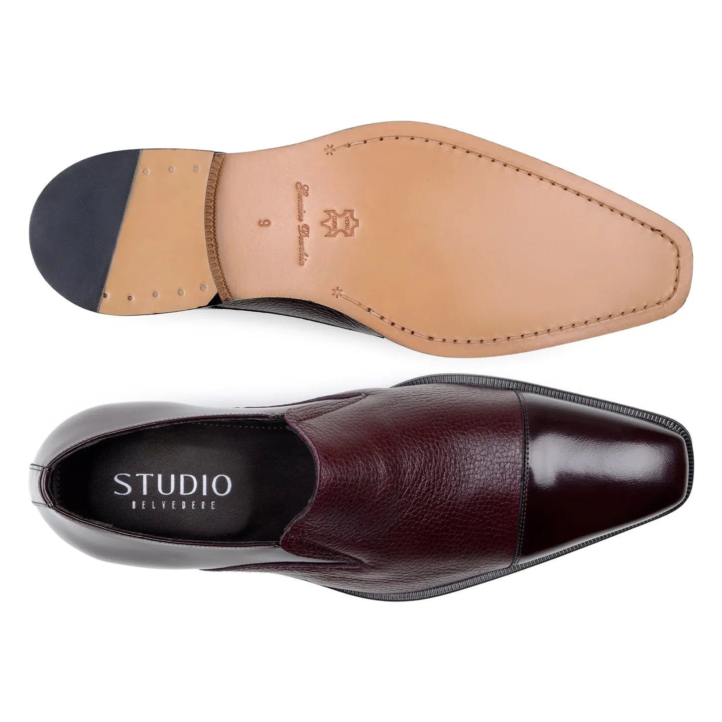 Studio Belvedere Andreo Men's Shoes Deer-Skin / Calf-Skin Leather Cap-Toe Slip-On Loafer  (SBV1012)