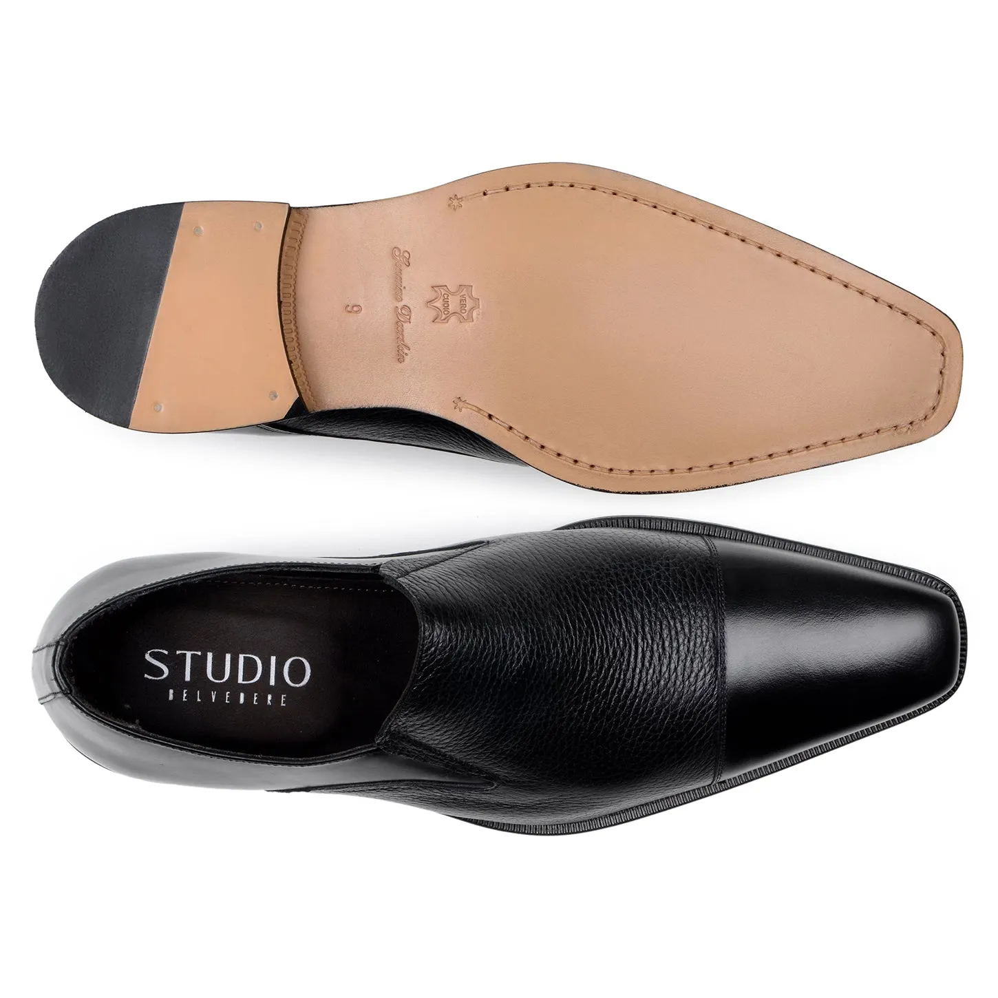 Studio Belvedere Andreo Men's Shoes Deer-Skin / Calf-Skin Leather Cap-Toe Slip-On Loafer  (SBV1012)