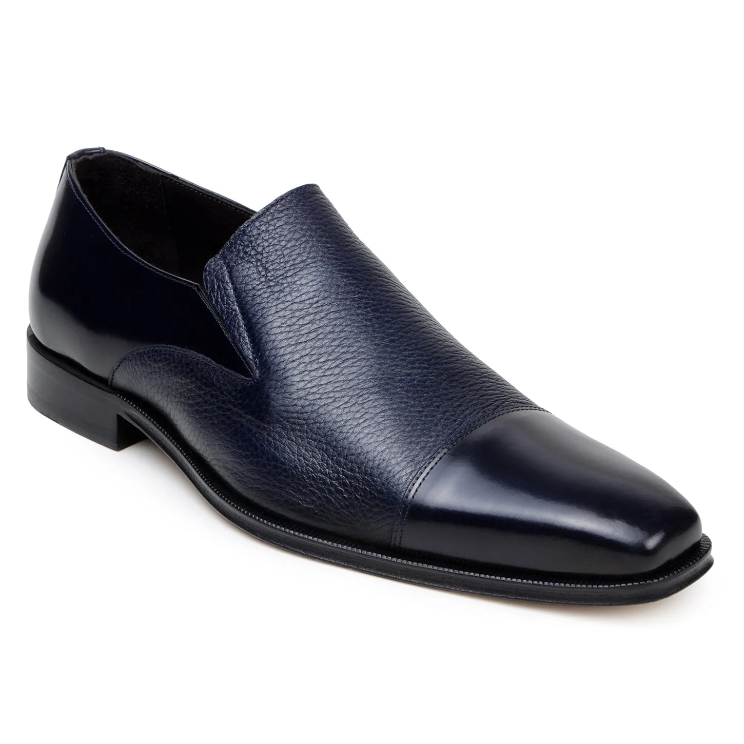 Studio Belvedere Andreo Men's Shoes Deer-Skin / Calf-Skin Leather Cap-Toe Slip-On Loafer  (SBV1012)