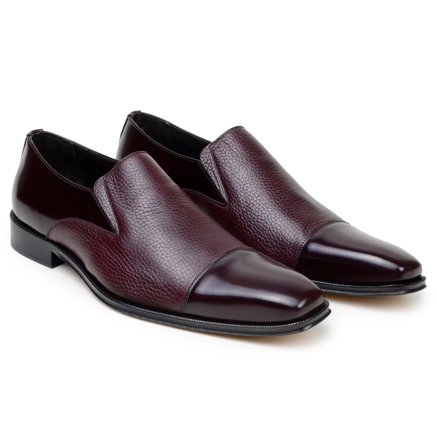 Studio Belvedere Andreo Men's Shoes Deer-Skin / Calf-Skin Leather Cap-Toe Slip-On Loafer  (SBV1012)