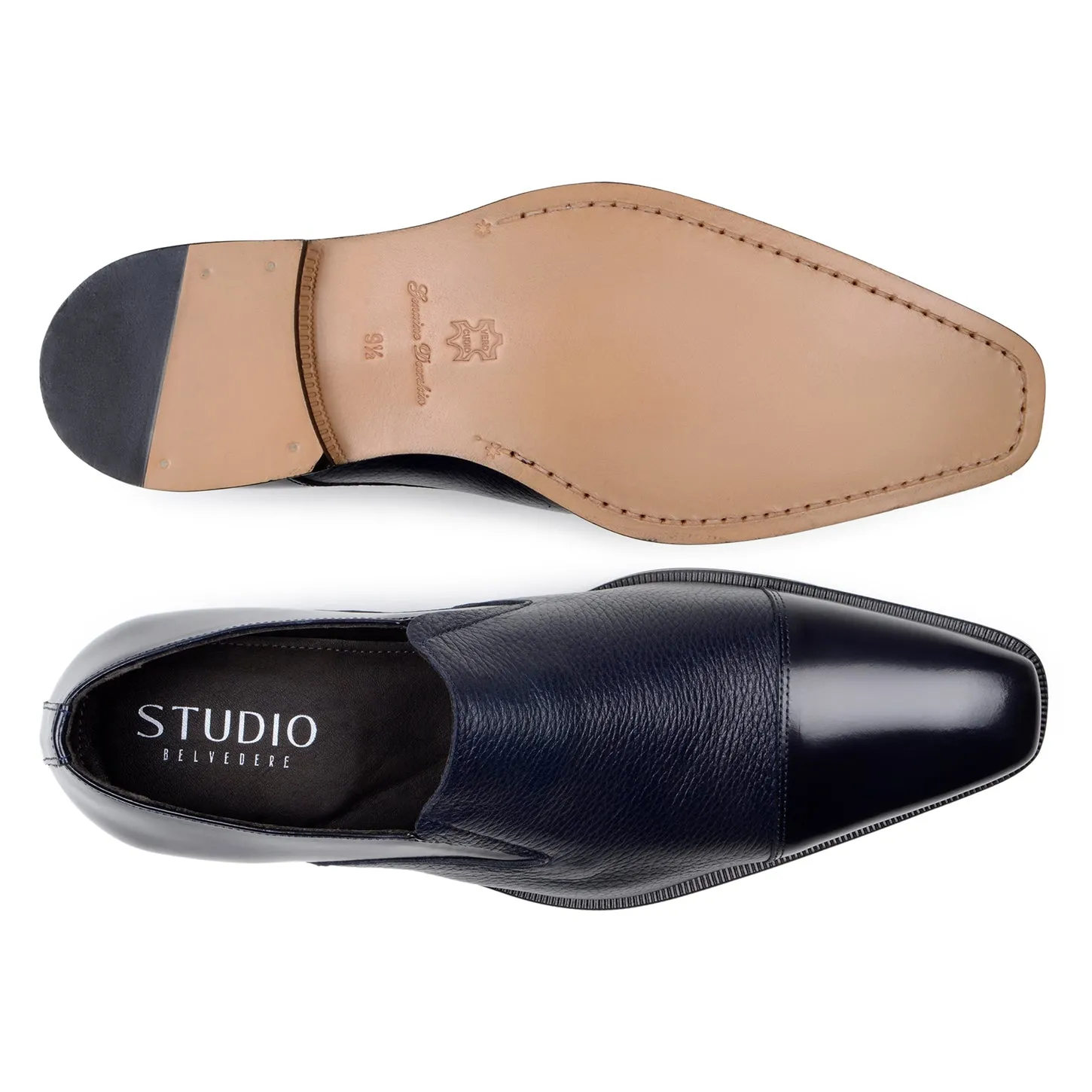 Studio Belvedere Andreo Men's Shoes Deer-Skin / Calf-Skin Leather Cap-Toe Slip-On Loafer  (SBV1012)