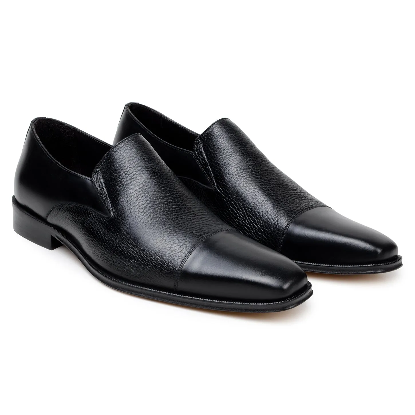 Studio Belvedere Andreo Men's Shoes Deer-Skin / Calf-Skin Leather Cap-Toe Slip-On Loafer  (SBV1012)