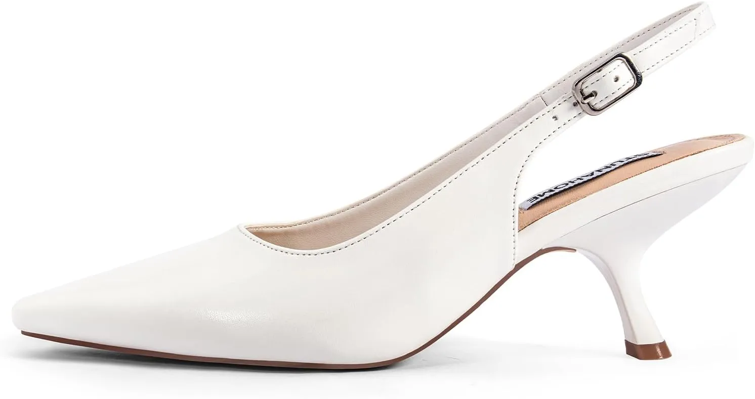 STUNAHOME Slingback Heels for Women Closed Pointed Toe Kitten Pumps Fashion Low Heel Wedding Casual Dress Shoes, Nude