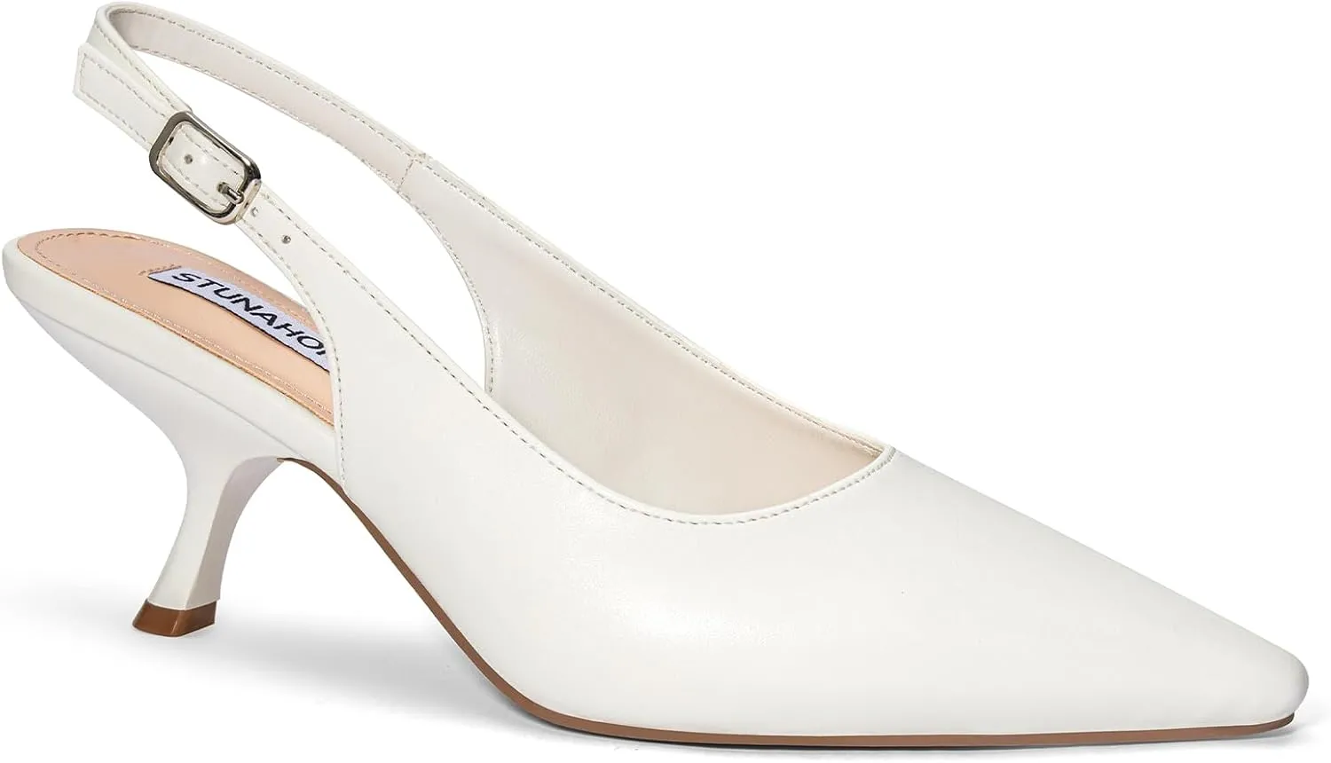 STUNAHOME Slingback Heels for Women Closed Pointed Toe Kitten Pumps Fashion Low Heel Wedding Casual Dress Shoes, Nude