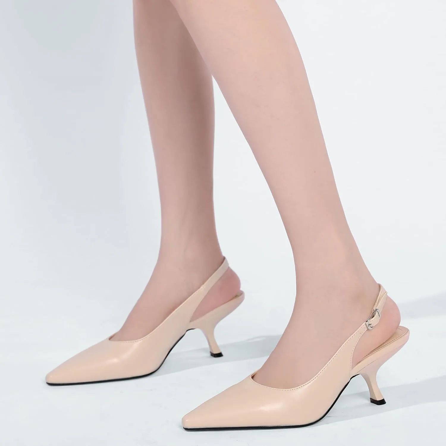STUNAHOME Slingback Heels for Women Closed Pointed Toe Kitten Pumps Fashion Low Heel Wedding Casual Dress Shoes, Nude
