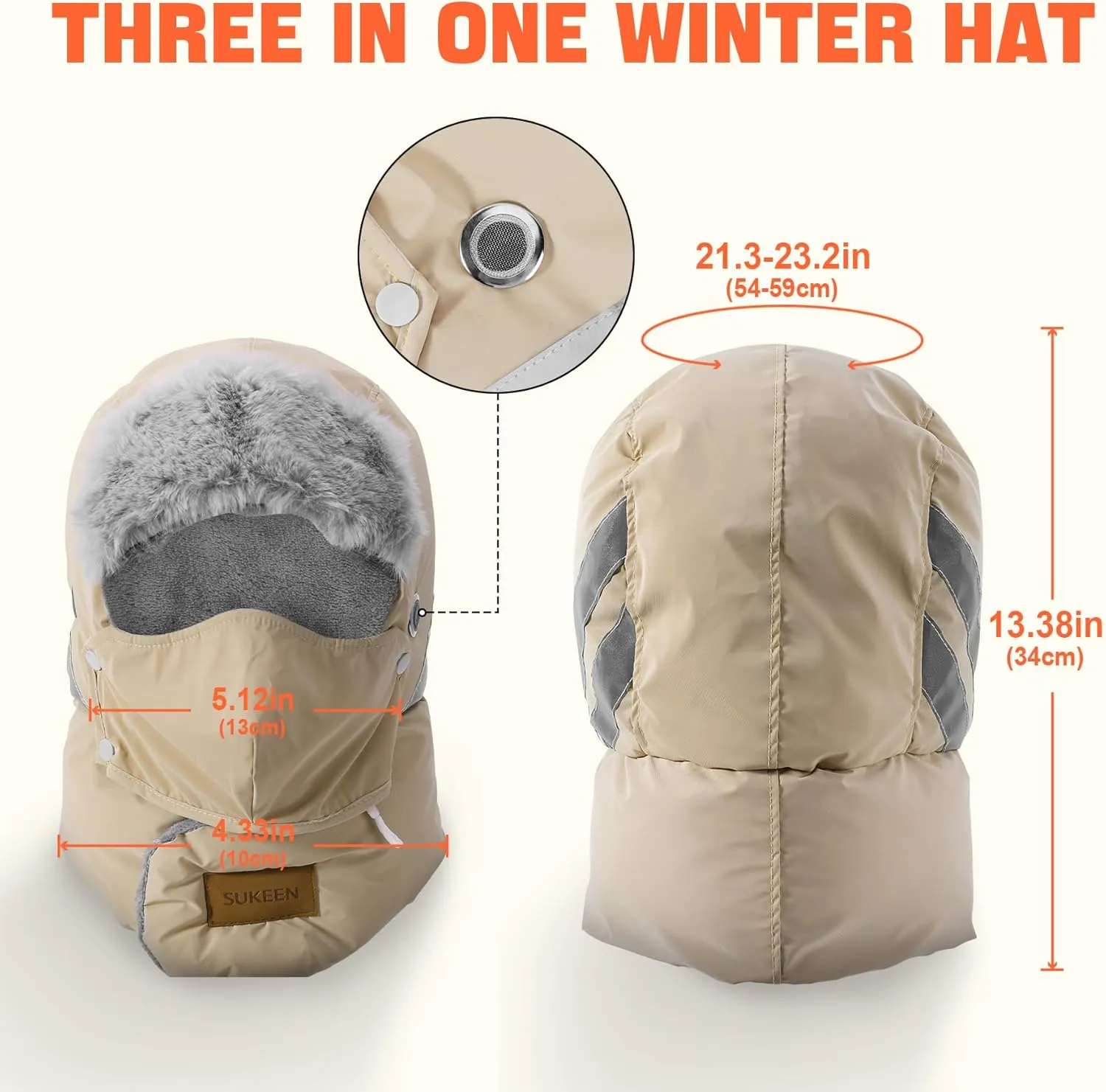 Sukeen Trapper Hats Windproof Winter Hat Water Repellent‌ Warm Hat Lightweight Earflap Hat with Mask for Cold Snow Weather