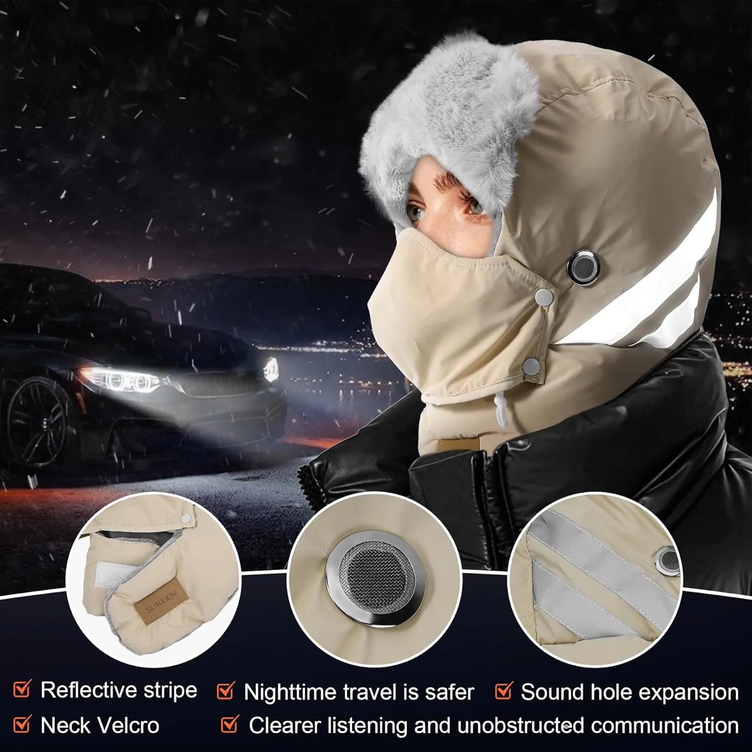 Sukeen Trapper Hats Windproof Winter Hat Water Repellent‌ Warm Hat Lightweight Earflap Hat with Mask for Cold Snow Weather