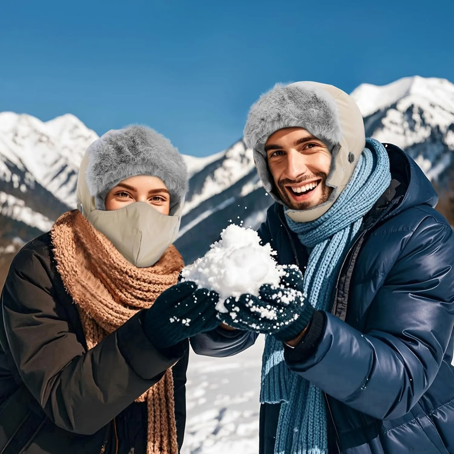 Sukeen Trapper Hats Windproof Winter Hat Water Repellent‌ Warm Hat Lightweight Earflap Hat with Mask for Cold Snow Weather