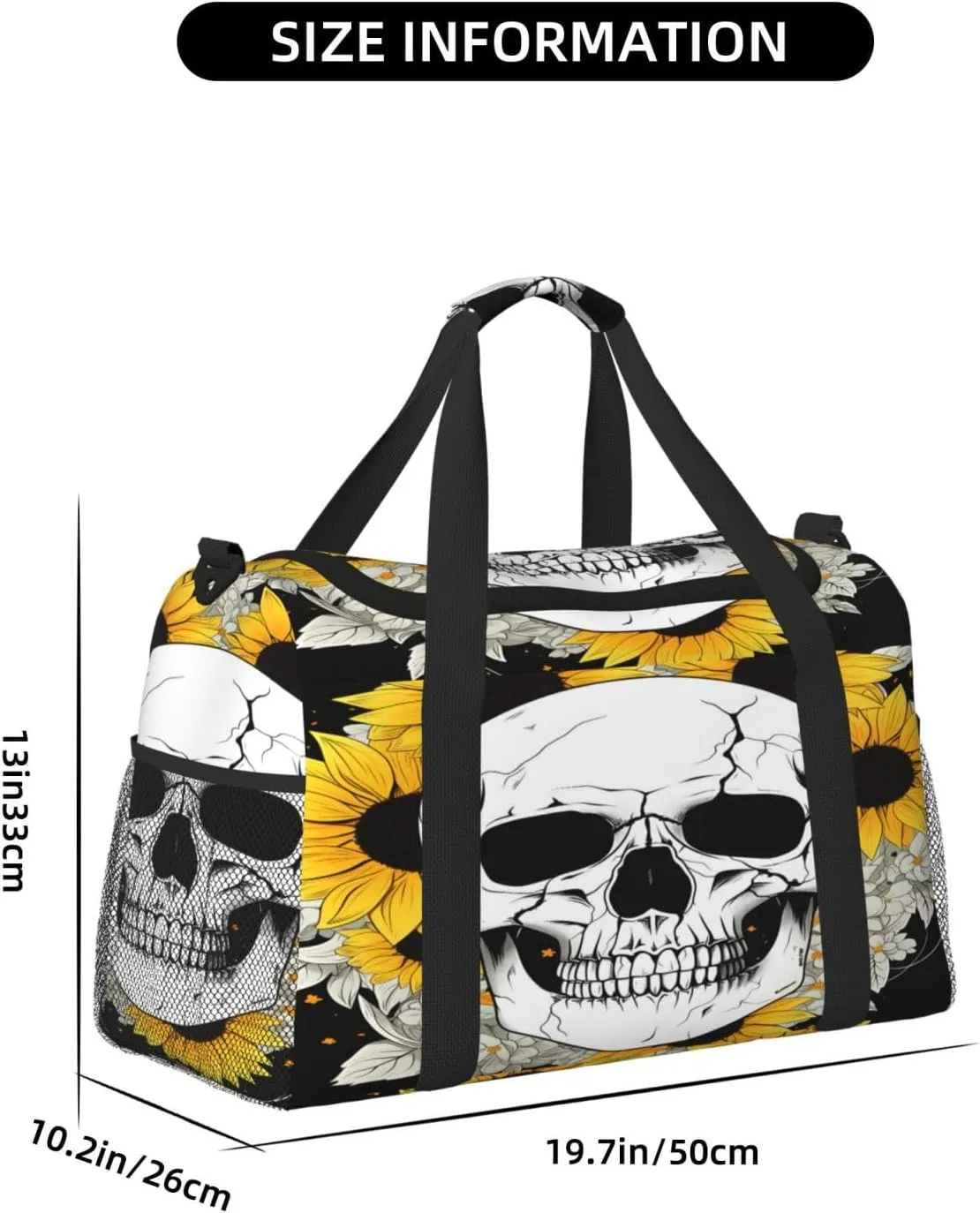 Sunflower Sugar Skull Travel Duffel Bag with Strap Multi Pockets Sports Bag Handbag Large Shoulder Bag for Gym Weekend Fitness Camping