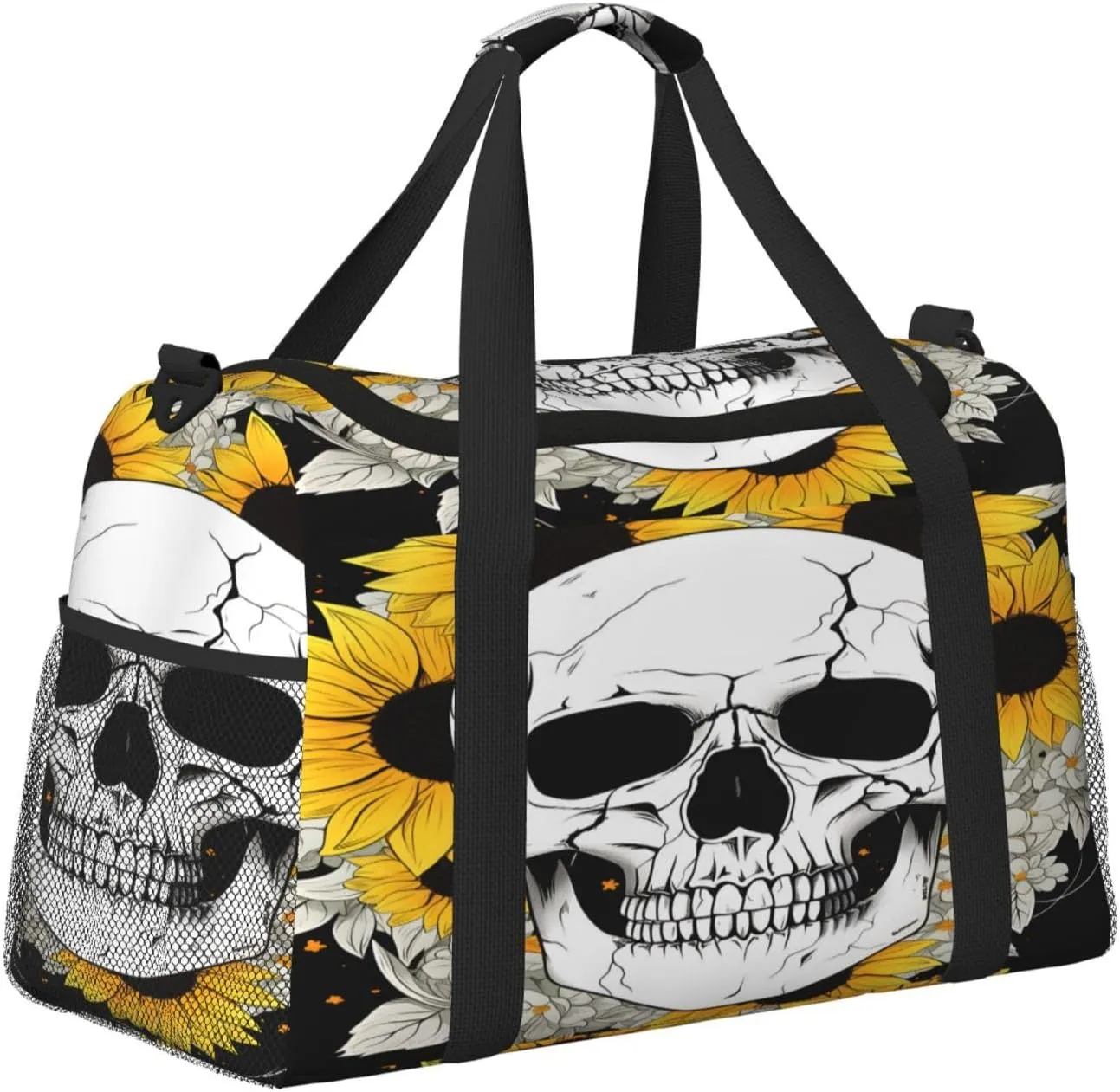Sunflower Sugar Skull Travel Duffel Bag with Strap Multi Pockets Sports Bag Handbag Large Shoulder Bag for Gym Weekend Fitness Camping