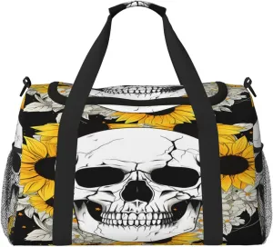 Sunflower Sugar Skull Travel Duffel Bag with Strap Multi Pockets Sports Bag Handbag Large Shoulder Bag for Gym Weekend Fitness Camping