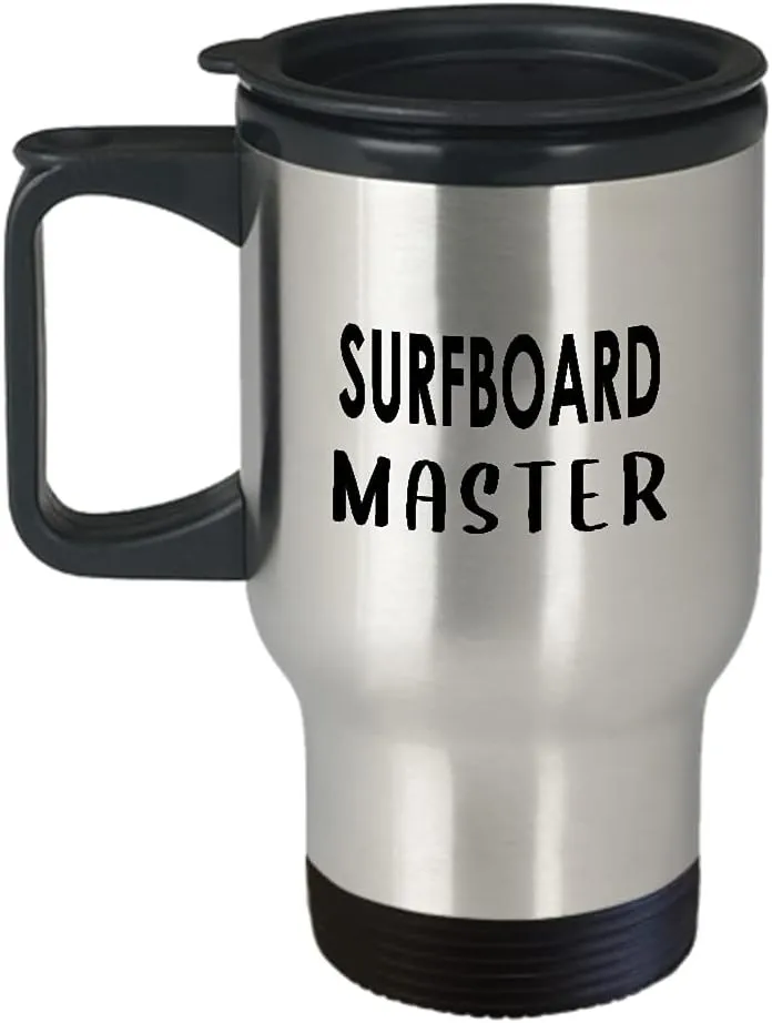 Surfboard Master Themed Travel Mug Insulated Coffee Tumbler - Gifts for Surfing Board Lover Surfer Enthusiast Outdoor Water Sports Hobby Funny Cute Gag Idea