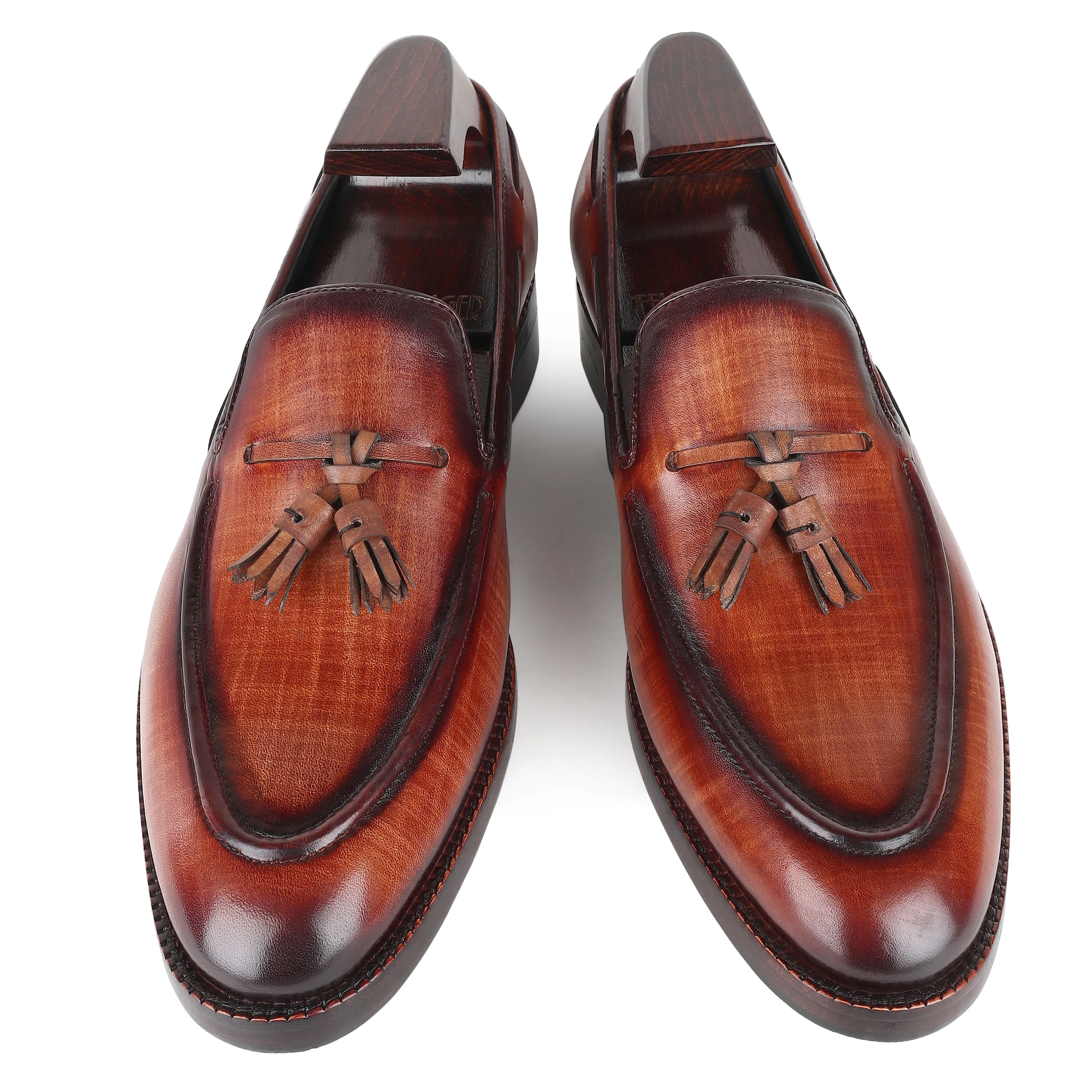 Tan Mirror Glossed Check Patina Tassel Loafer