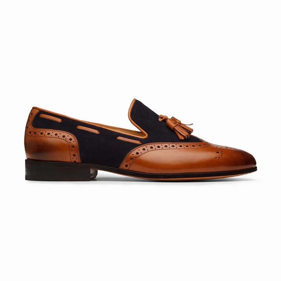 Tan   Navy Suede Combination Tassel Loafer