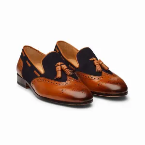 Tan   Navy Suede Combination Tassel Loafer