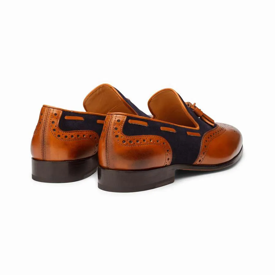 Tan   Navy Suede Combination Tassel Loafer