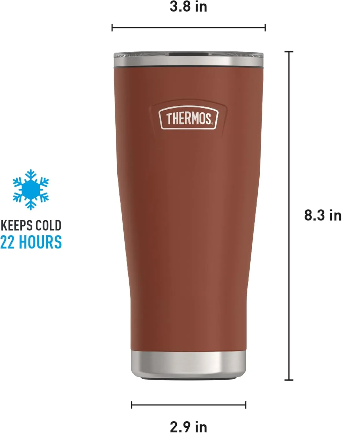 THERMOS ICON SERIES, Stainless Steel Cold Tumbler with Slide Lock, 24 Ounce, Saddle