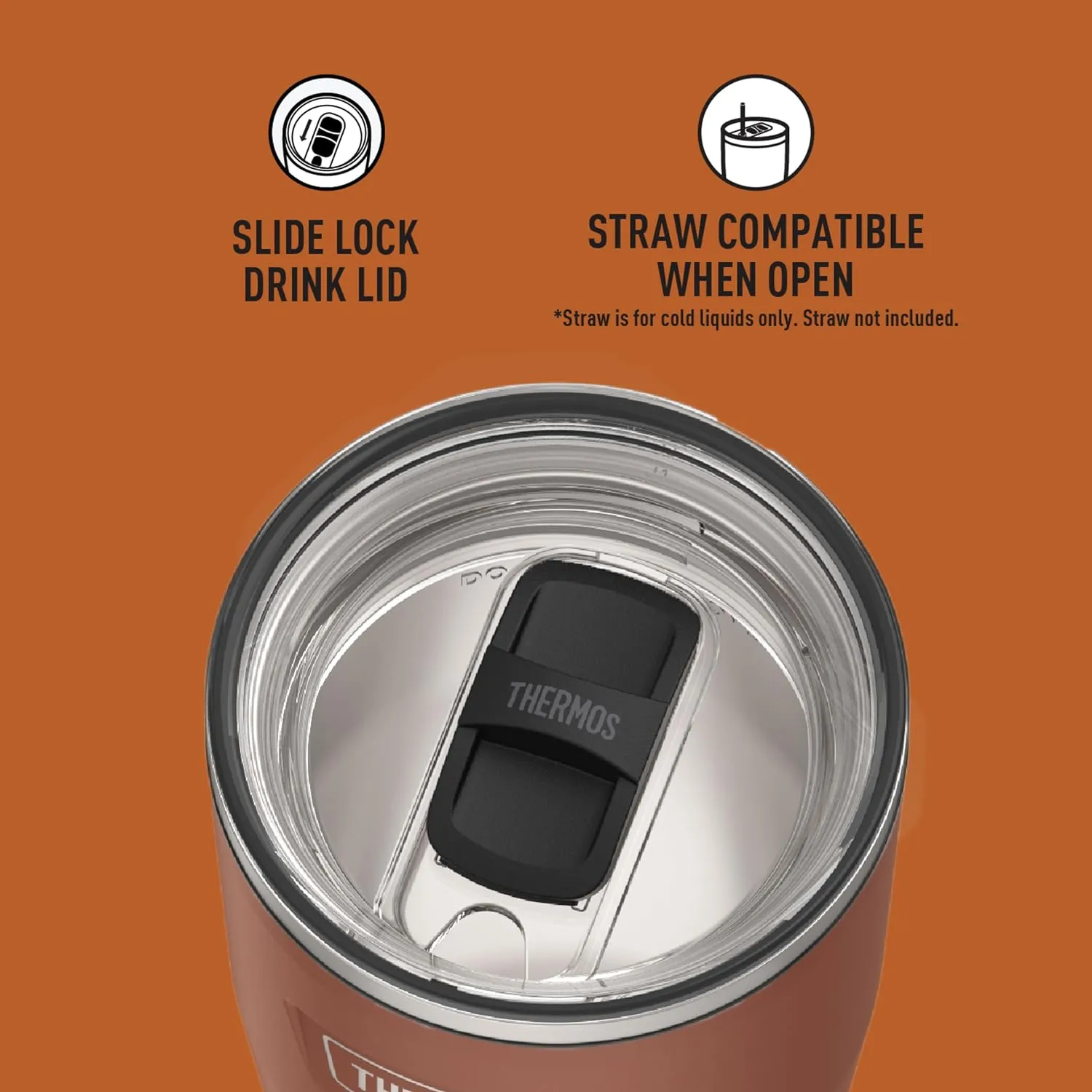 THERMOS ICON SERIES, Stainless Steel Cold Tumbler with Slide Lock, 24 Ounce, Saddle