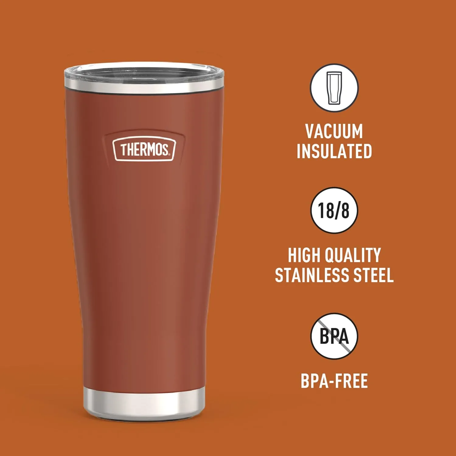 THERMOS ICON SERIES, Stainless Steel Cold Tumbler with Slide Lock, 24 Ounce, Saddle