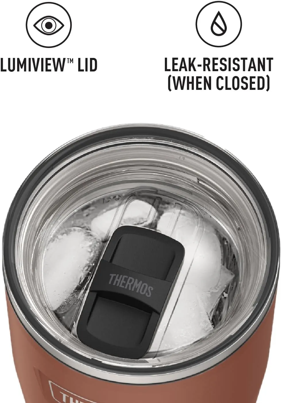 THERMOS ICON SERIES, Stainless Steel Cold Tumbler with Slide Lock, 24 Ounce, Saddle