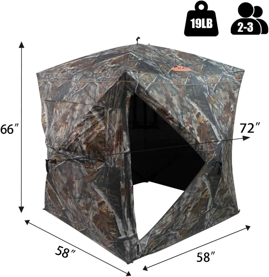 THUNDERBAY See Through Hunting Blind 270/360 Degree with Carrying Bag & Ground Stakes, 2-3 Person Pop Up Ground Blinds, Portable Durable Hunting Tent for Deer & Turkey Hunting