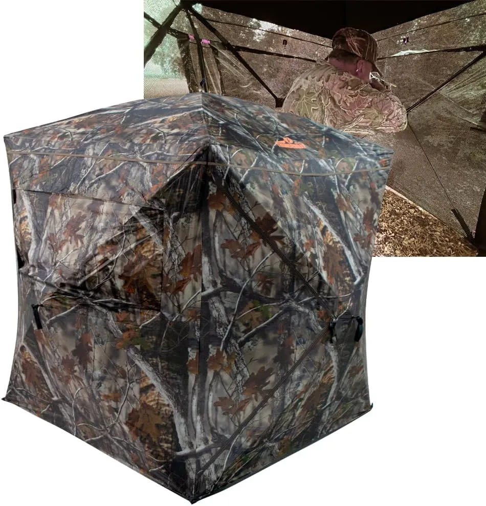 THUNDERBAY See Through Hunting Blind 270/360 Degree with Carrying Bag & Ground Stakes, 2-3 Person Pop Up Ground Blinds, Portable Durable Hunting Tent for Deer & Turkey Hunting
