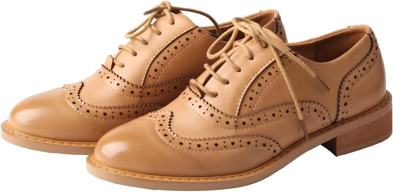 TMA EYES Baroque Retro Carved British Style Lace-up Oxford Women's Casual Leather Shoes