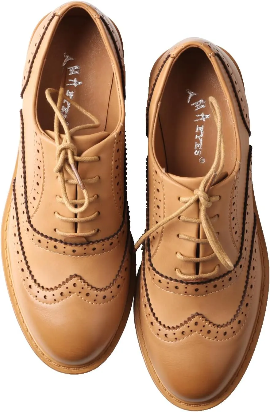 TMA EYES Baroque Retro Carved British Style Lace-up Oxford Women's Casual Leather Shoes