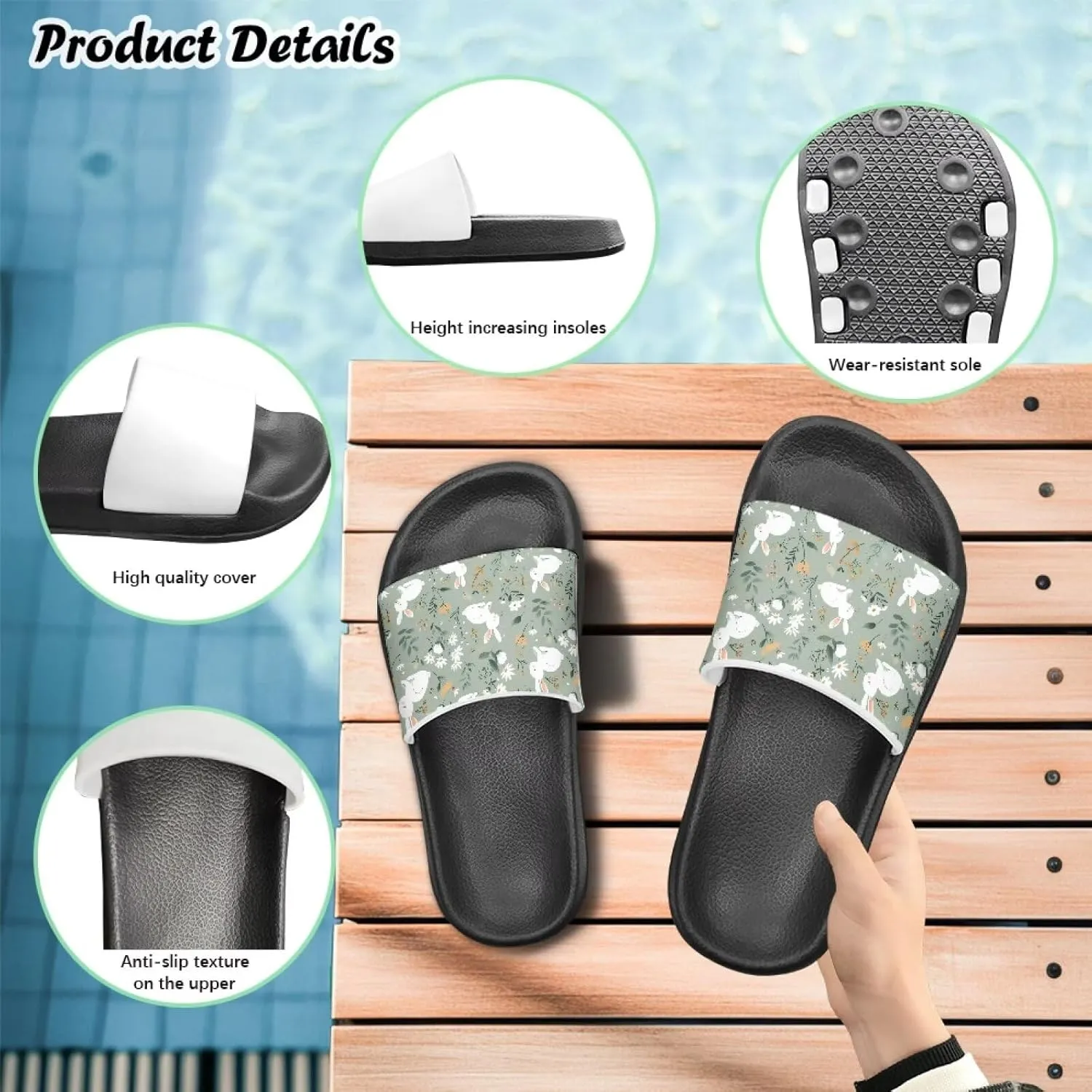 Toddler Slide Sandals Lightweight Slippers Slip Resistant Footwear Cushioned Thick Sole Beach Slides Pool Sandals