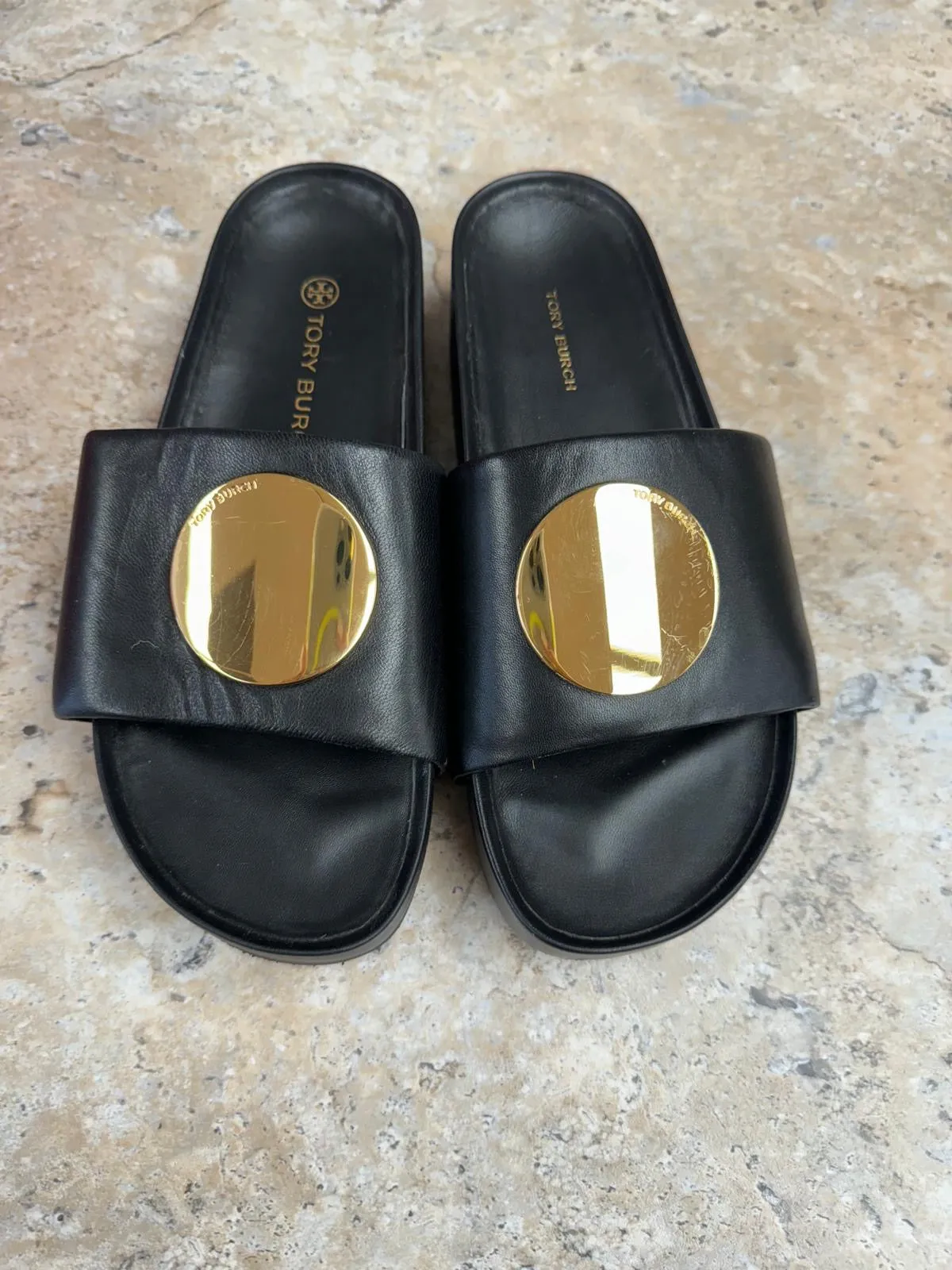 TORY BURCH PATOS LEATHER SLIDE SANDALS