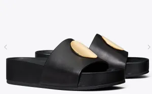 TORY BURCH PATOS LEATHER SLIDE SANDALS
