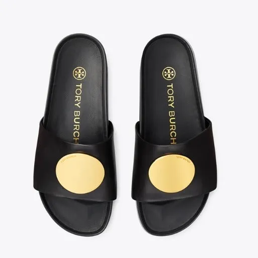 TORY BURCH PATOS LEATHER SLIDE SANDALS