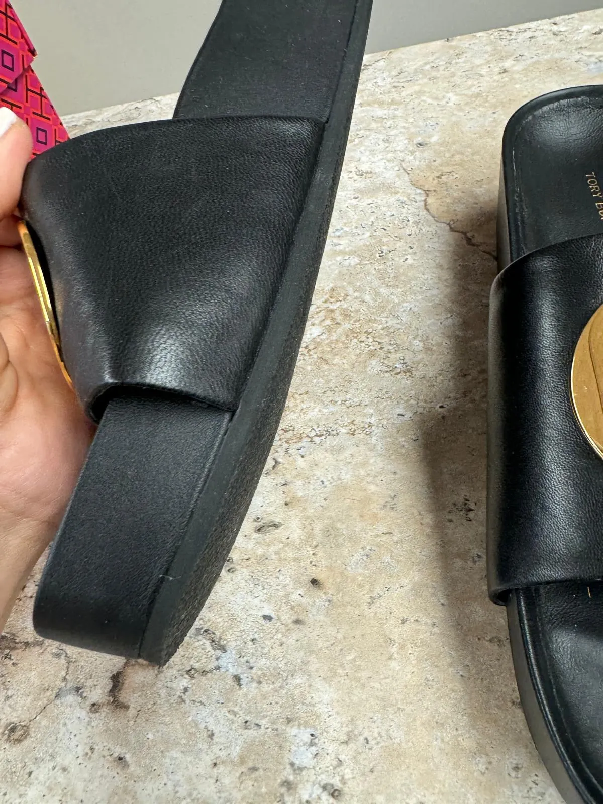 TORY BURCH PATOS LEATHER SLIDE SANDALS
