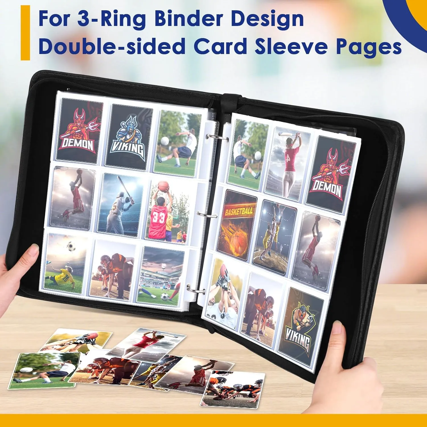 Trading Card Binder Album, PU Leather Baseball Card Binder with 900 Side Loading Pockets, Double Sided Pocket Zipper Card Binder for TCG Game Cards, Sports Cards (White)