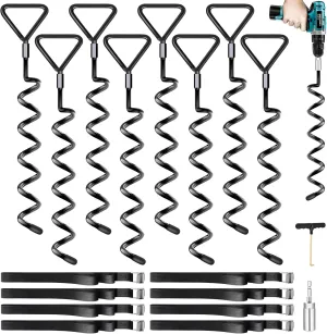 Trampoline Stakes Heavy Duty Trampoline Anchors Kit, Spiral Screw In Ground Anchors with Straps, Earth Anchors Earth Anchors Swing Set Anchors for Trampoline