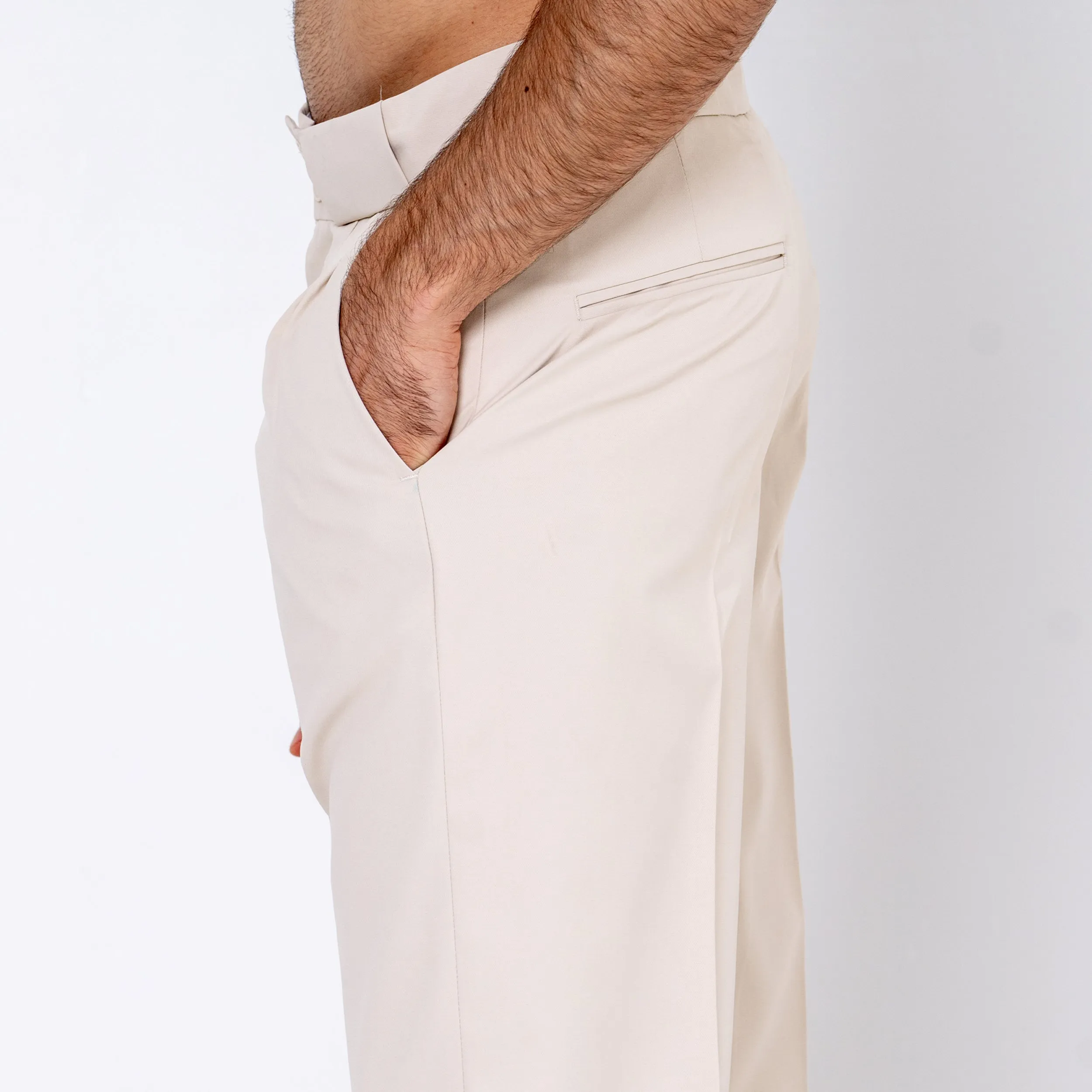 Two Buttons  Double Pleated Cream Korean Pant
