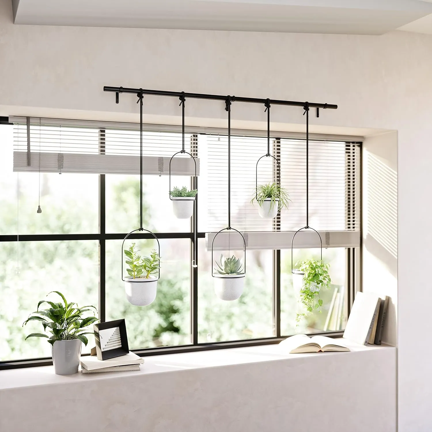 Umbra Triflora Hanging Planter for Window, Indoor Herb Garden, Set of 5, White/Black
