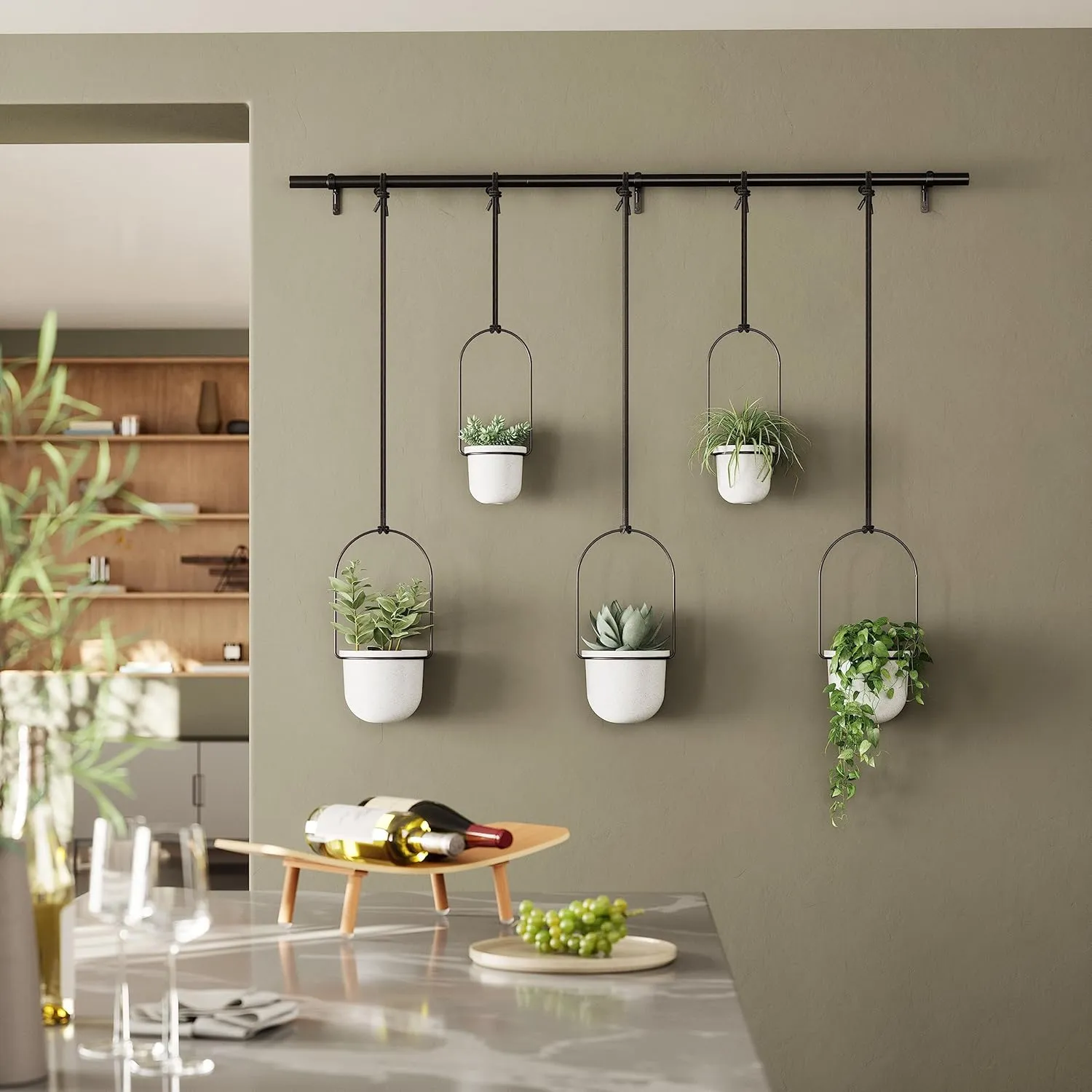 Umbra Triflora Hanging Planter for Window, Indoor Herb Garden, Set of 5, White/Black