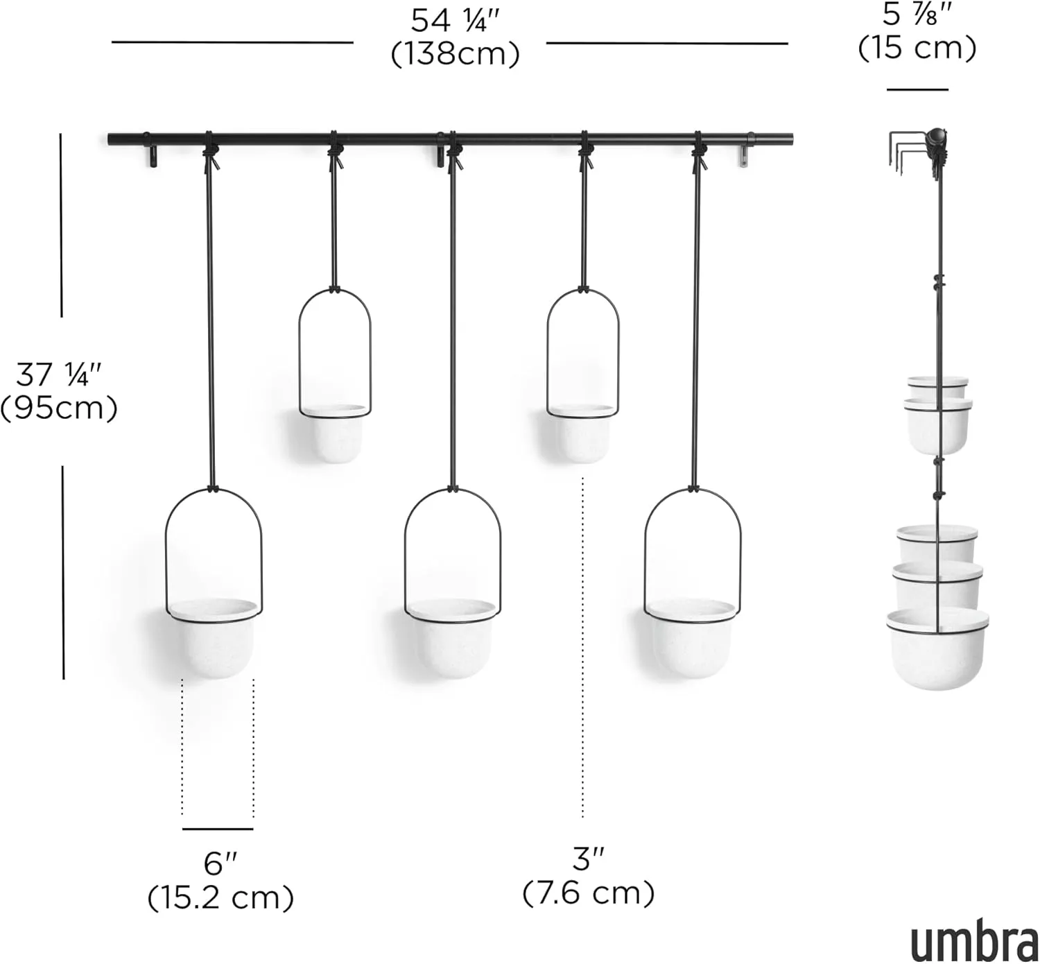 Umbra Triflora Hanging Planter for Window, Indoor Herb Garden, Set of 5, White/Black
