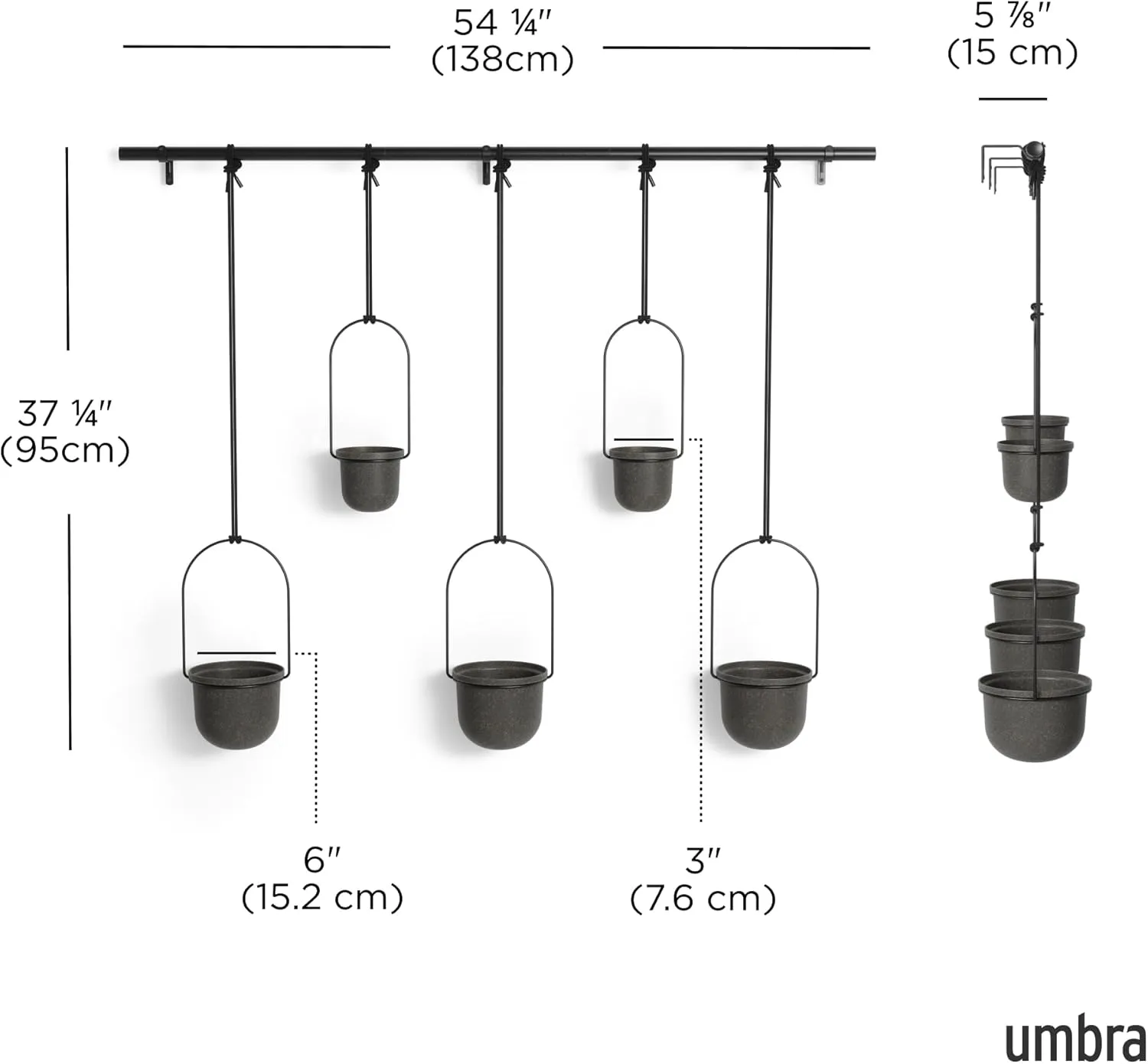 Umbra Triflora Hanging Planter, Set of 5, Black