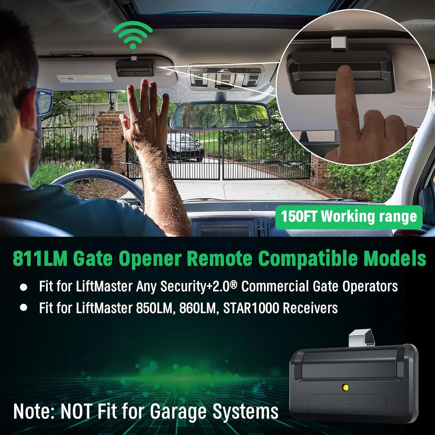 Upgrade 811LM Gate Opener Remote Replacement for Liftmaster 811LM Remote, Fit for Liftmaster 850LM 860LM STAR1000 Receiver Commercial Gate with Security  2.0 Technology, 12 DIP Switch, 4 Pack