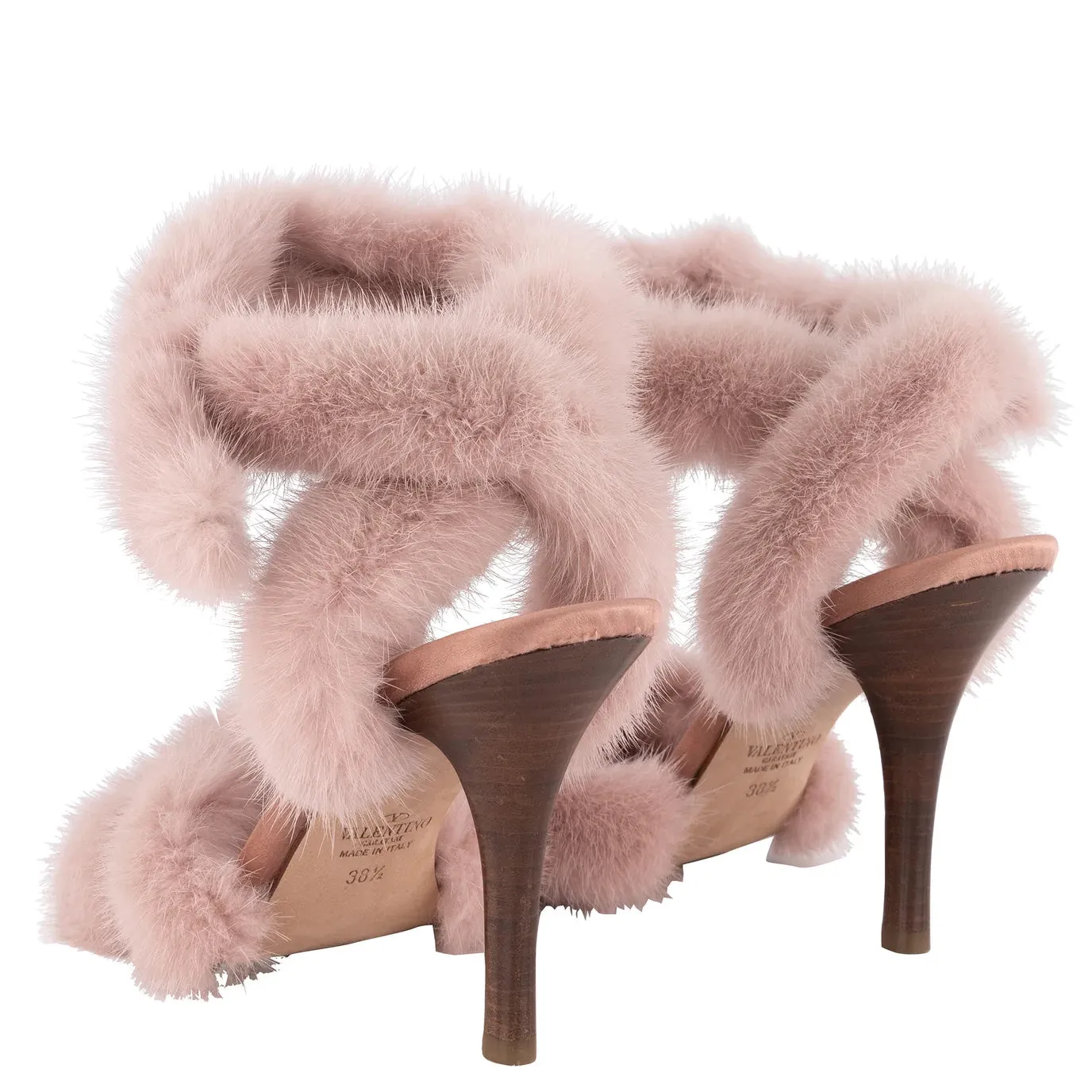 VALENTINO ANKLE STRAP MINK FUR SANDALS