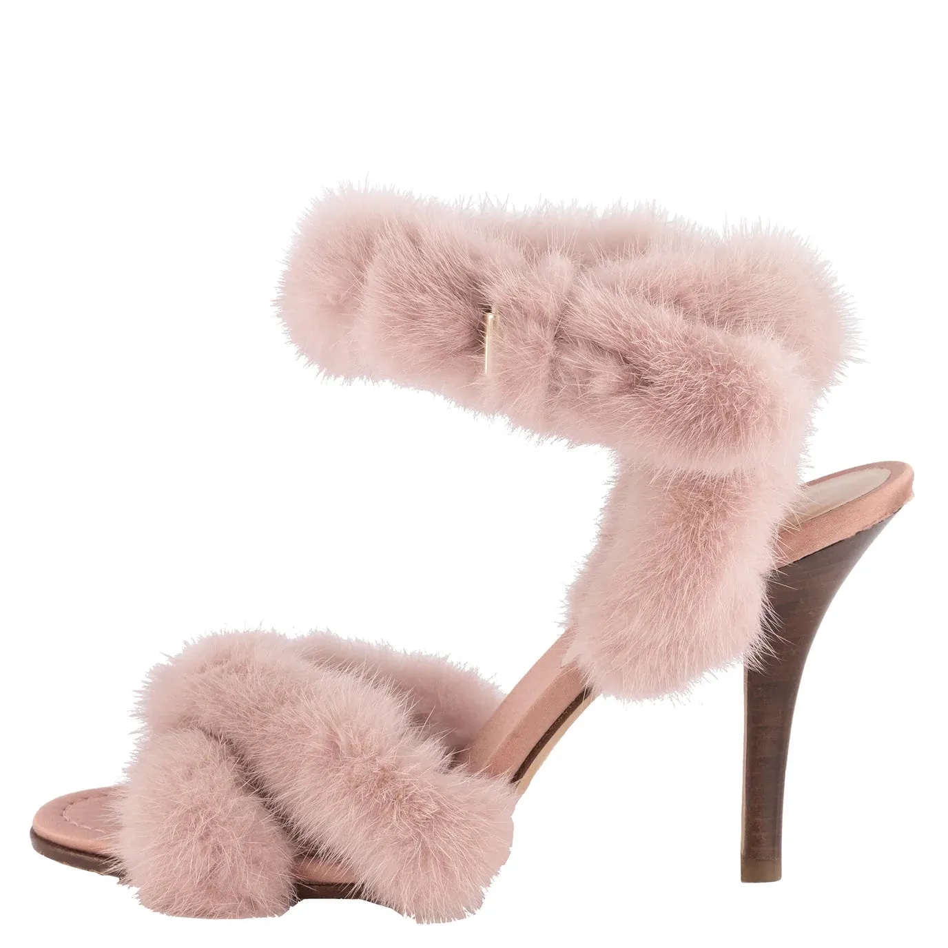 VALENTINO ANKLE STRAP MINK FUR SANDALS
