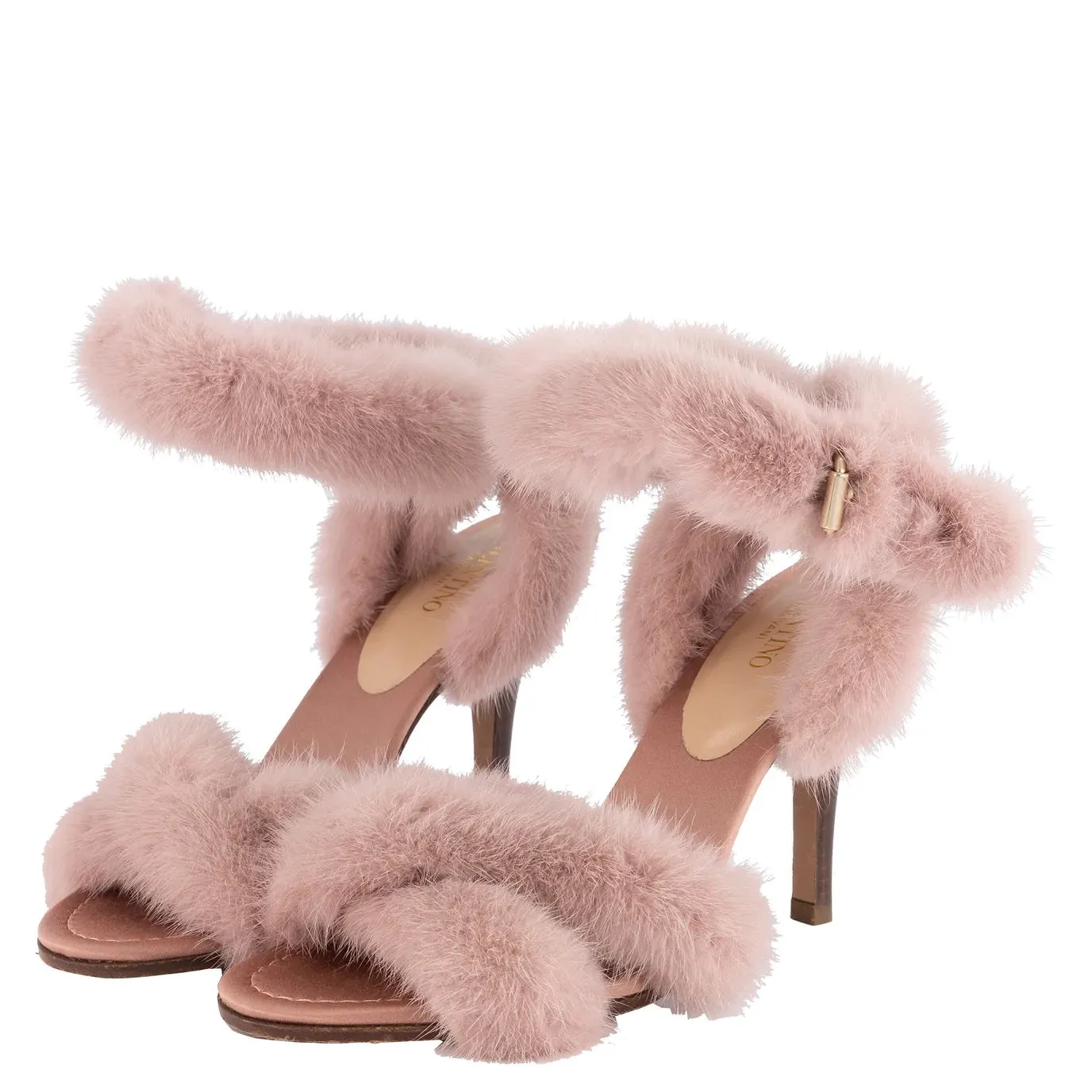 VALENTINO ANKLE STRAP MINK FUR SANDALS