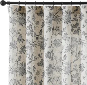 Vangao Linen Blend Black Floral Curtains for Bedroom, 63 Inch Length Printed Flower French Country Curtains for Living Room Light Filtering Drapes, Rod Pocket Window Treatments, 2 Panels Black