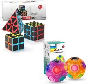 Vdealen Magic Rainbow Puzzle Ball & 2x2x2 3x3x3 Pyramid Magic Cube Set