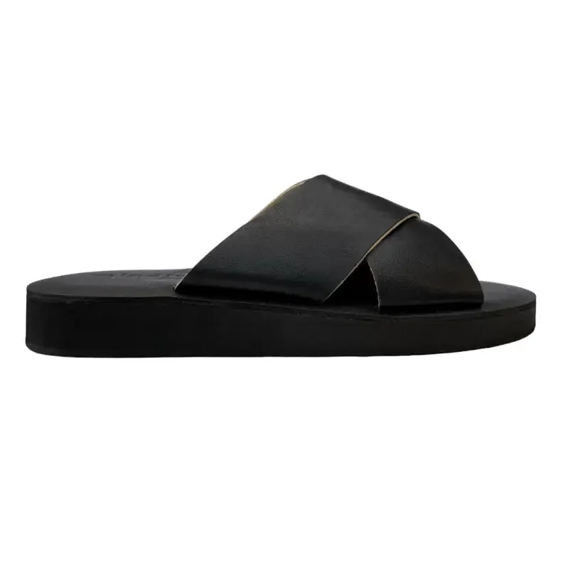 VENUS: Vegan Leather Slides (42 Wide) Black