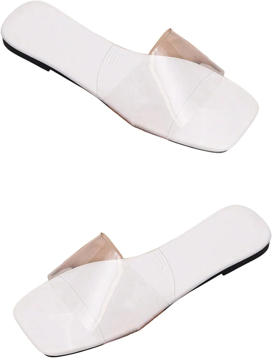 Verdusa Women's Clear Square Toe Slide Sandals Summer Slip On Flat Sandals