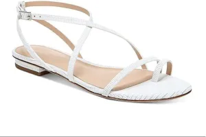 VIA SPIGA Womens White Croc Toe-Loop Strappy Padded Calandre Round Toe Buckle Leather Slingback Sandal 7 M