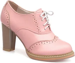 VOKLIN Women's Chunky High Heel Oxford Pumps Lace Up Wingtip Perforated Platform Vintage Brogues Dress Shoes